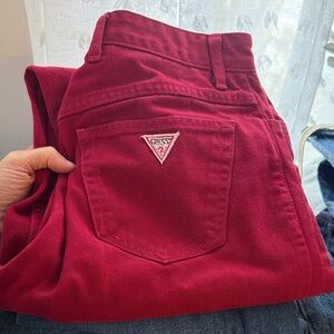 Vintage 80’s GUESS High Rise dark red straight leg Jeans size 30.